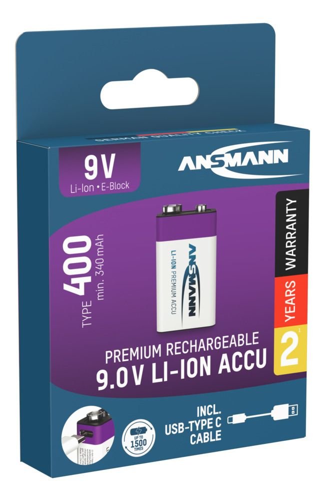 Ansmann 1315-0005 Batería Li-Ion 9v E-Block Tipo 400 (Min. 340 Mah) Pack 1