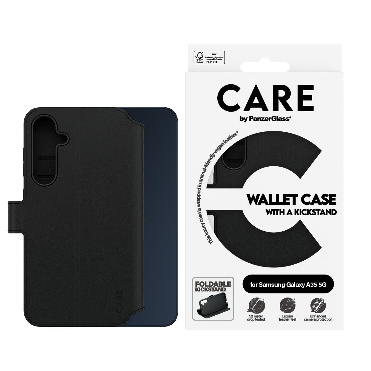 EAN 5715685012570 - PanzerGlass CARE™ by ® Wallet Case w. Kickstand Samsung Galaxy A35 5G funda para teléfono móvil Negro imagen 2