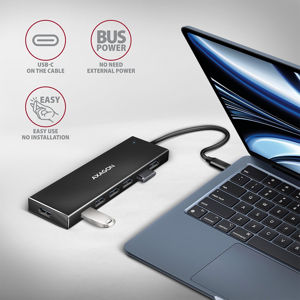 EAN 8595247907042 - Axagon HUE-F7C 7x USB 3.2 Gen 1 ALU FLAT hub micro power IN 30cm USB-C USB 3.2 Gen 1 (3.1 Gen 1) Type-A 5 imagen 3