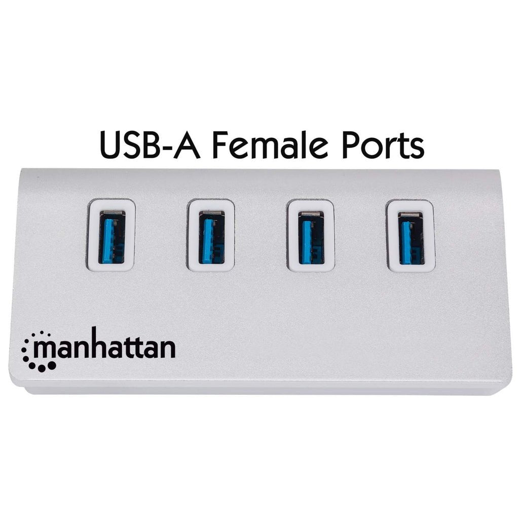 Manhattan Hub Usb 3.0 Superspeed De 4 Puertos Usb 3.0 Tipo-A 3.0, Chasis De Aluminio, Alimentado Por Bus