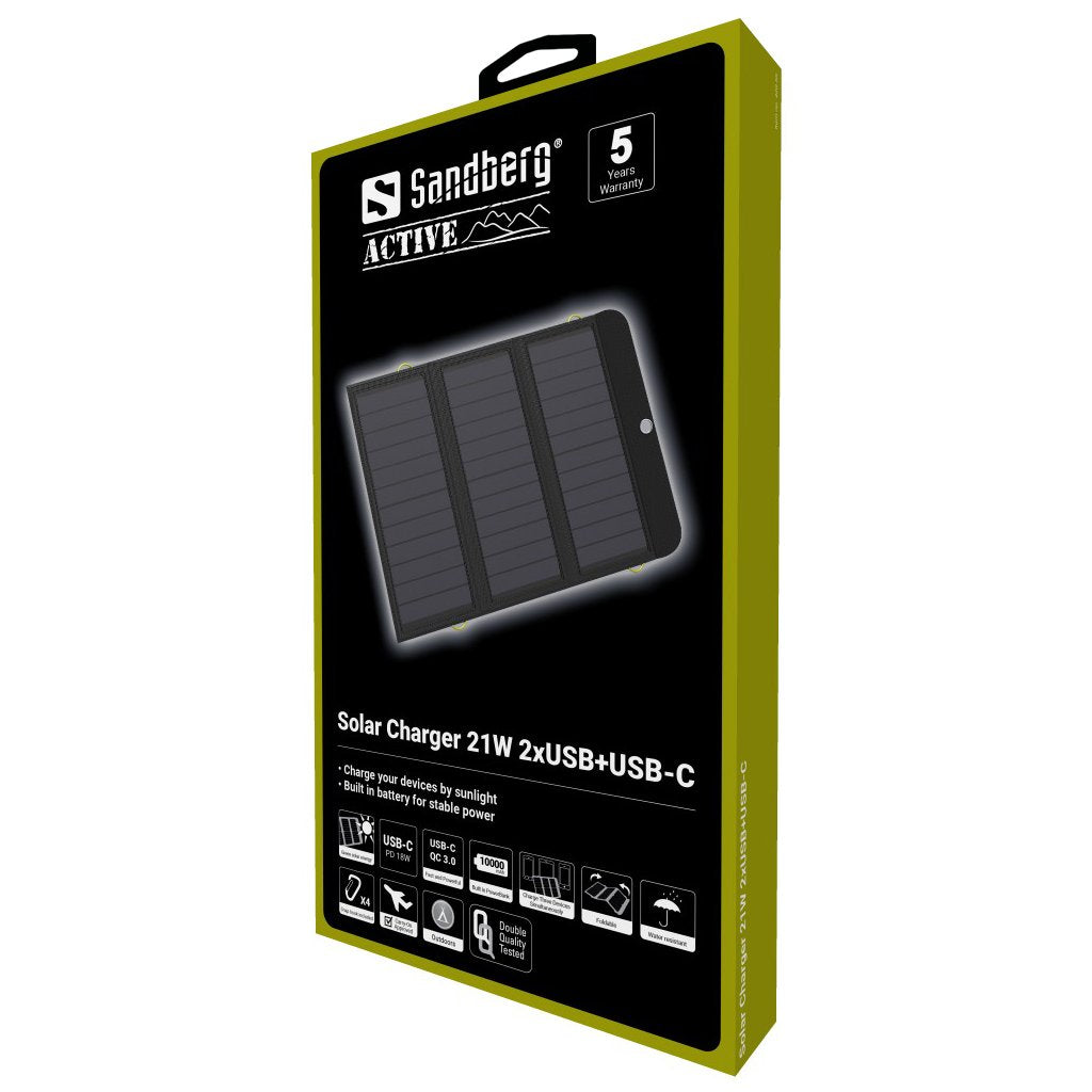 Sandberg Cargador Solar C 21w 2xusb+Usb-C