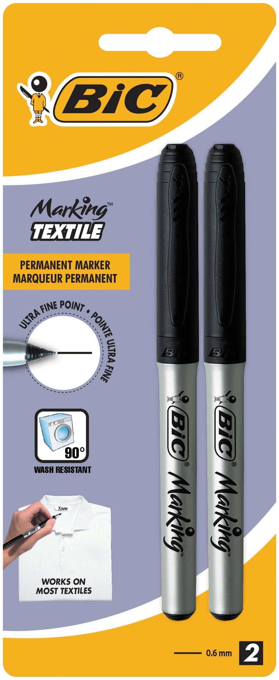 Bic Marking Textile Pack De 2 Rotuladores Permanentes Para Ropa Negro