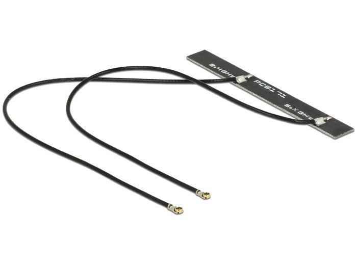 Delock Doble Antena Wlan Wifi 6e De Doble Banda 2 X Mhf® 4l Macho De 5 Dbi Y Pcb De 2 X 15 Cm Interna Autoadhesiva
