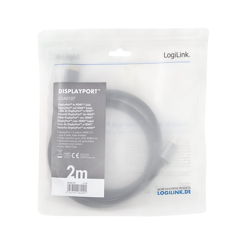 EAN 4052792062090 - LogiLink CDA0107 adaptador de cable de vídeo 2 m DisplayPort HDMI Negro, Gris imagen 3