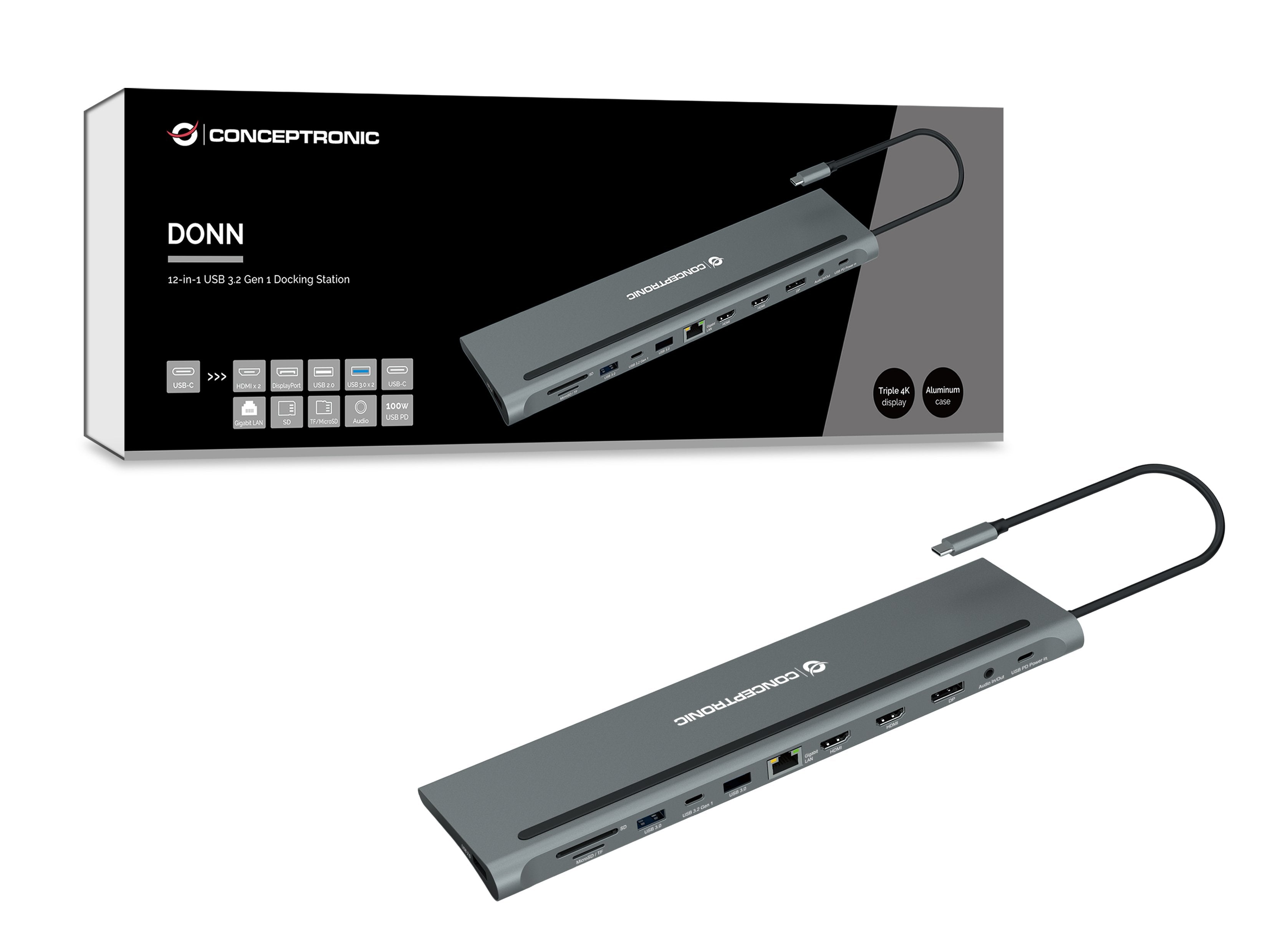 EAN 4015867229545 - Conceptronic DONN17G base para portátil y replicador de puertos Alámbrico USB 3.2 Gen 1 (3.1 Gen 1) Type- imagen 6