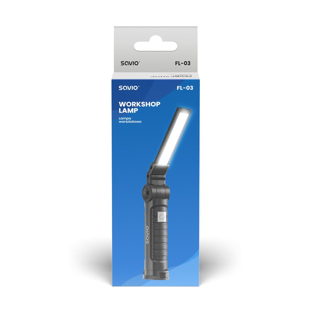 Lámpara De Taller Savio Fl-03 Cob Led 3w Recargable, Usb-C, 150 Lm, Cabezal Giratorio, Imán