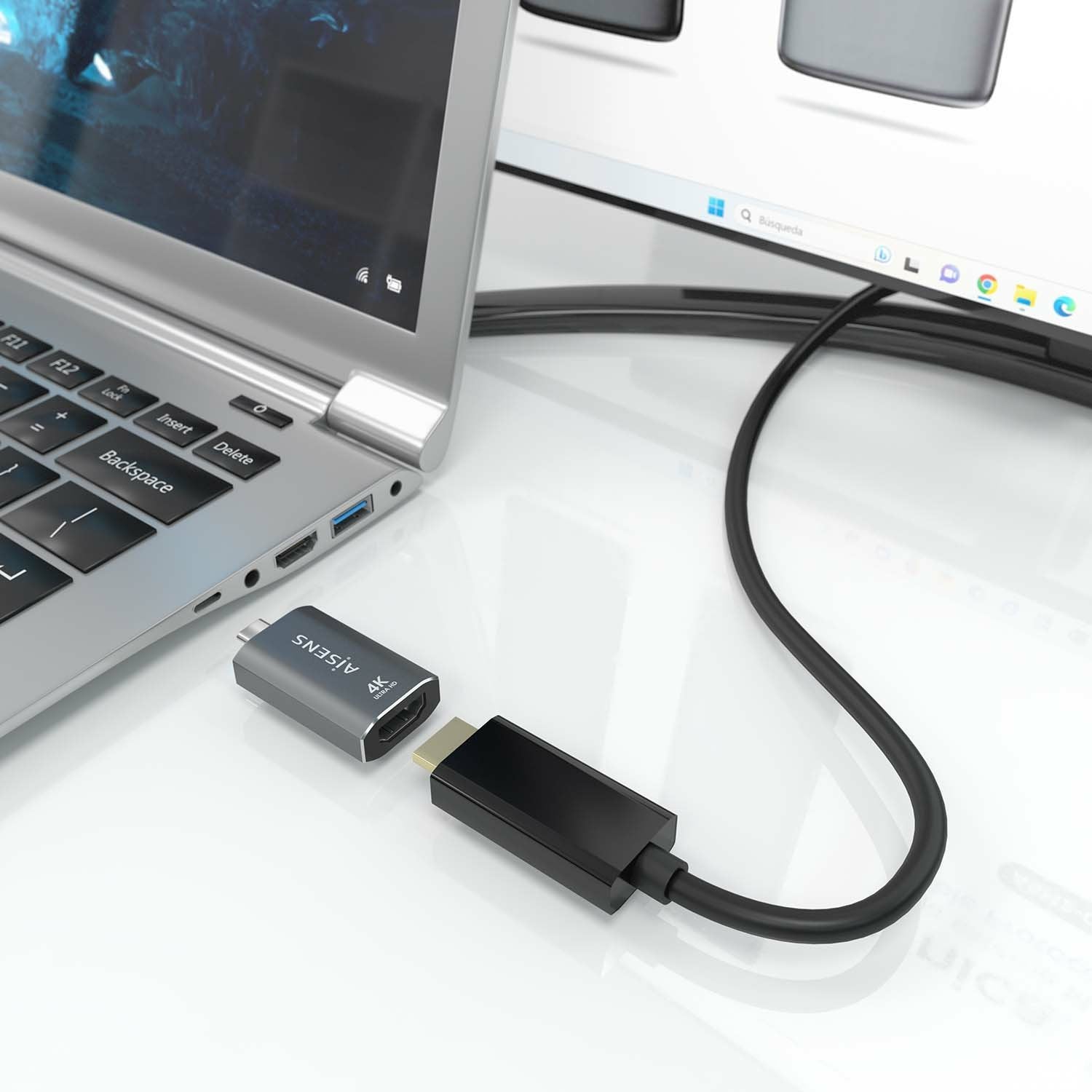 Aisens Adaptador Conversor Aluminio Usb-C A Hdmi 4k@60hz, Usb-C/M-Hdmi/H, Gris