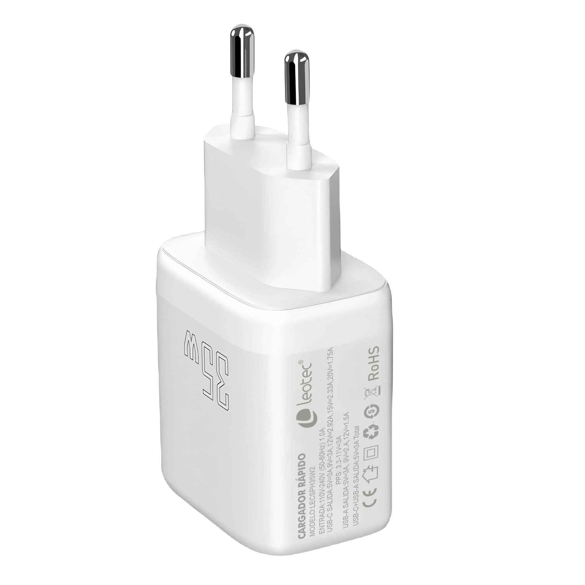 Leotec Cargador Para Smartphone 35w Con Puertos Usb-C Pd 3.0 Y Usb-A - Proteccion Contra Sobrecorriente Y Cortocircuito