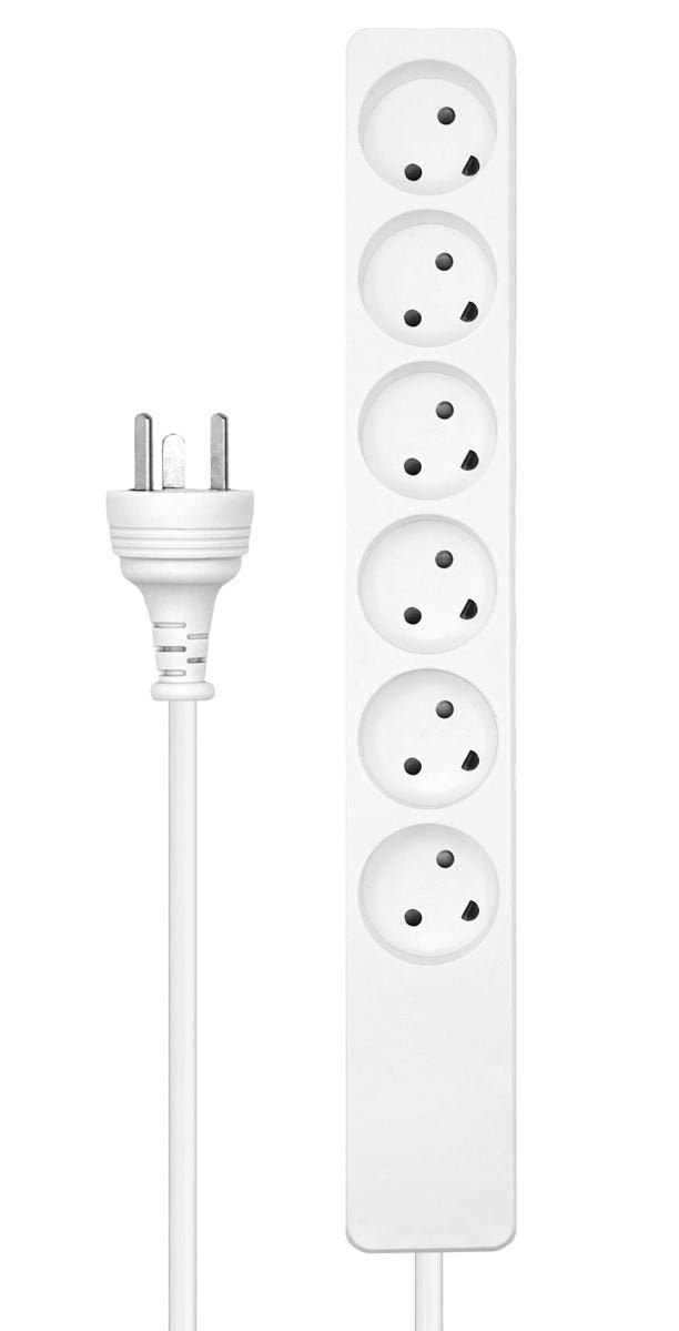 Danish Power Strip 6-Way White, With 15m Edb Cable