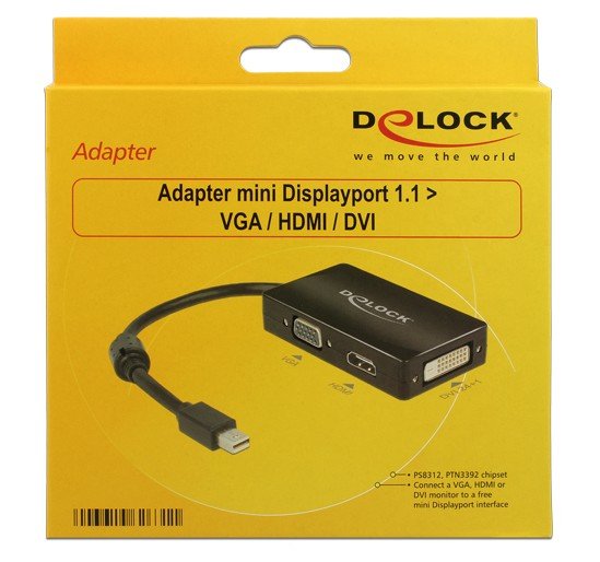Delock Adapter Mini Displayport Male > Vga / Hdmi / Dvi Female Passive Black