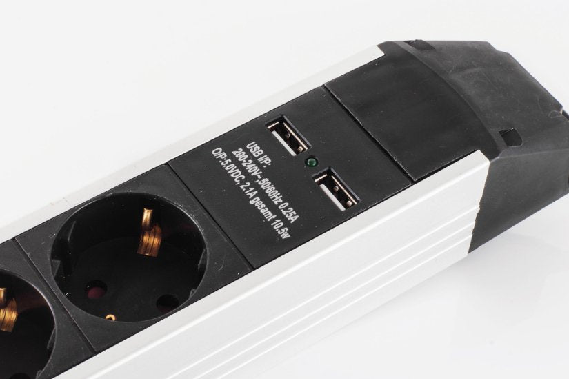 4er Regleta De Enchufes Alu 2x Usb Negro