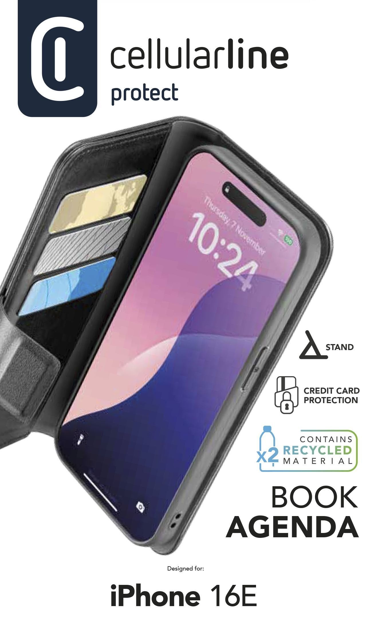 Cellularline Book Agenda 2 Case Fr Apple Iphone 16e Negro