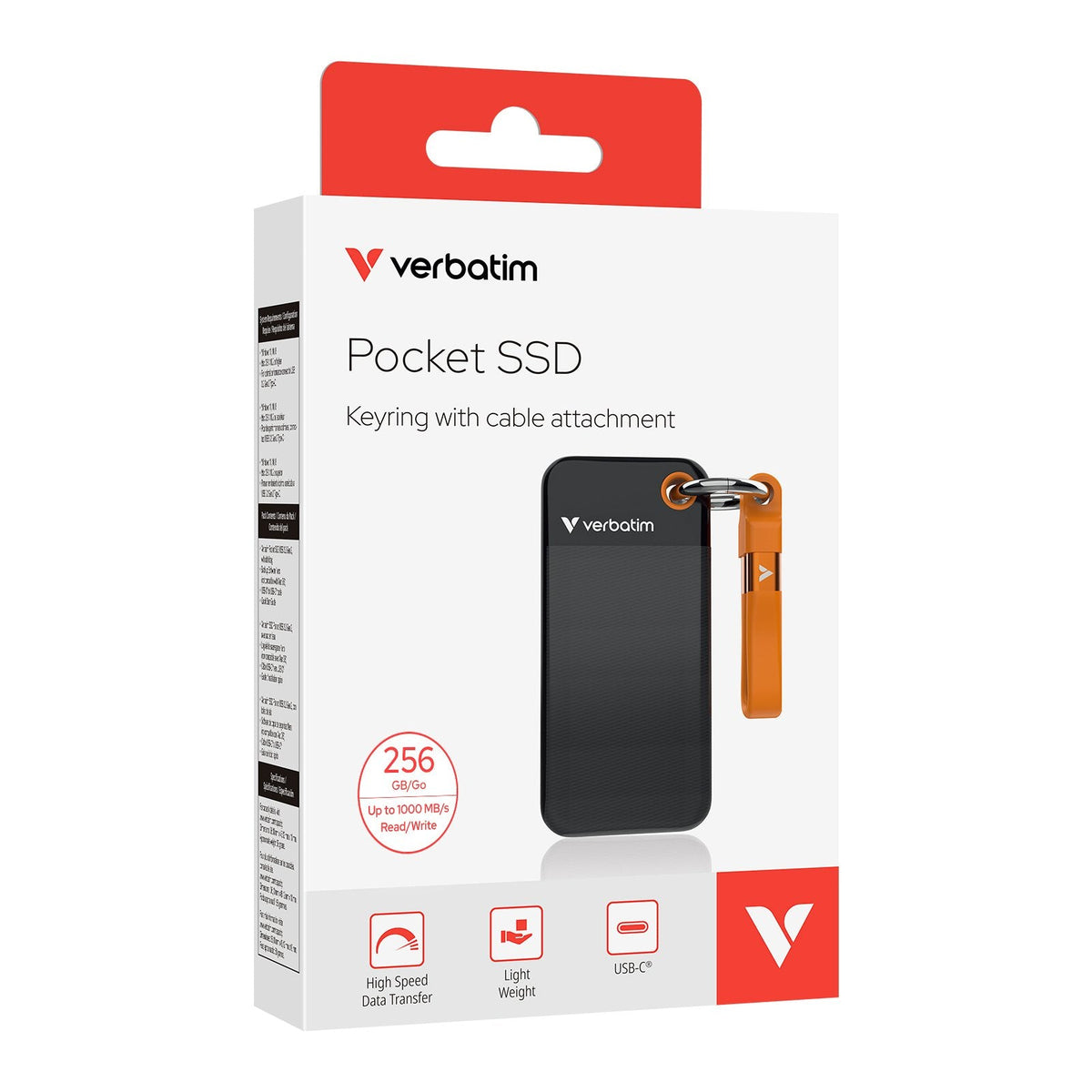 Verbatim Ssd 256gb, Usb 3.2, Tipo-C, Pocket, Negro/Naranja