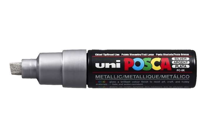Uniball Marcador Posca Pc-8k No Permanente Punta Biselada 8.0mm Plata Metálico
