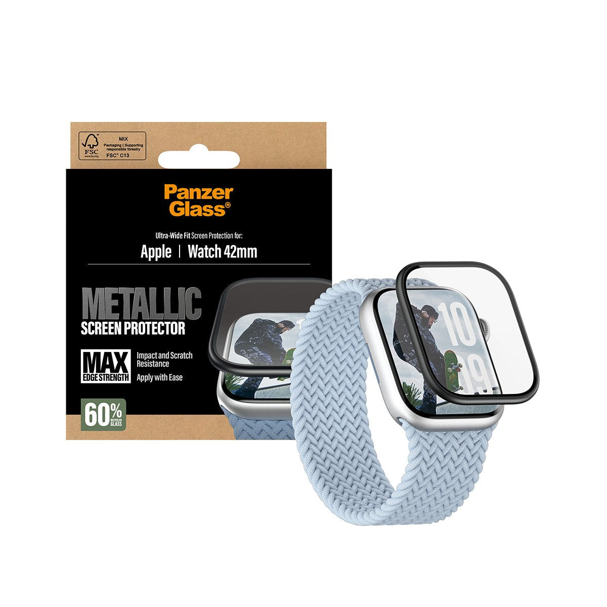 Panzerglass Screen Protector W. Negro Metal Frame Apple Watch 42mm