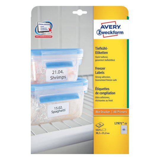 Avery Etiquetas Adhesivas Mini 38,1x21,1mm Inkjet/Láser Para El Congelador 65 X 25h Blanco