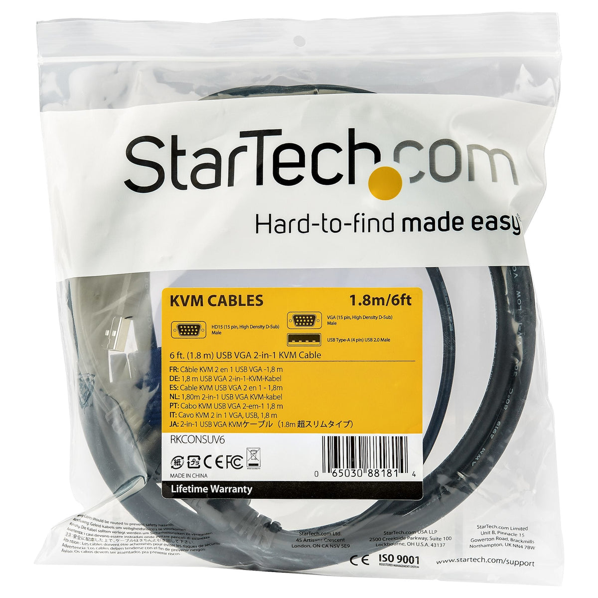 Startech.Com Cable Kvm Usb De 3 M Para Consola De Montaje En Armario Rack, 3 M, Usb, Usb, Vga, Negro, Vga