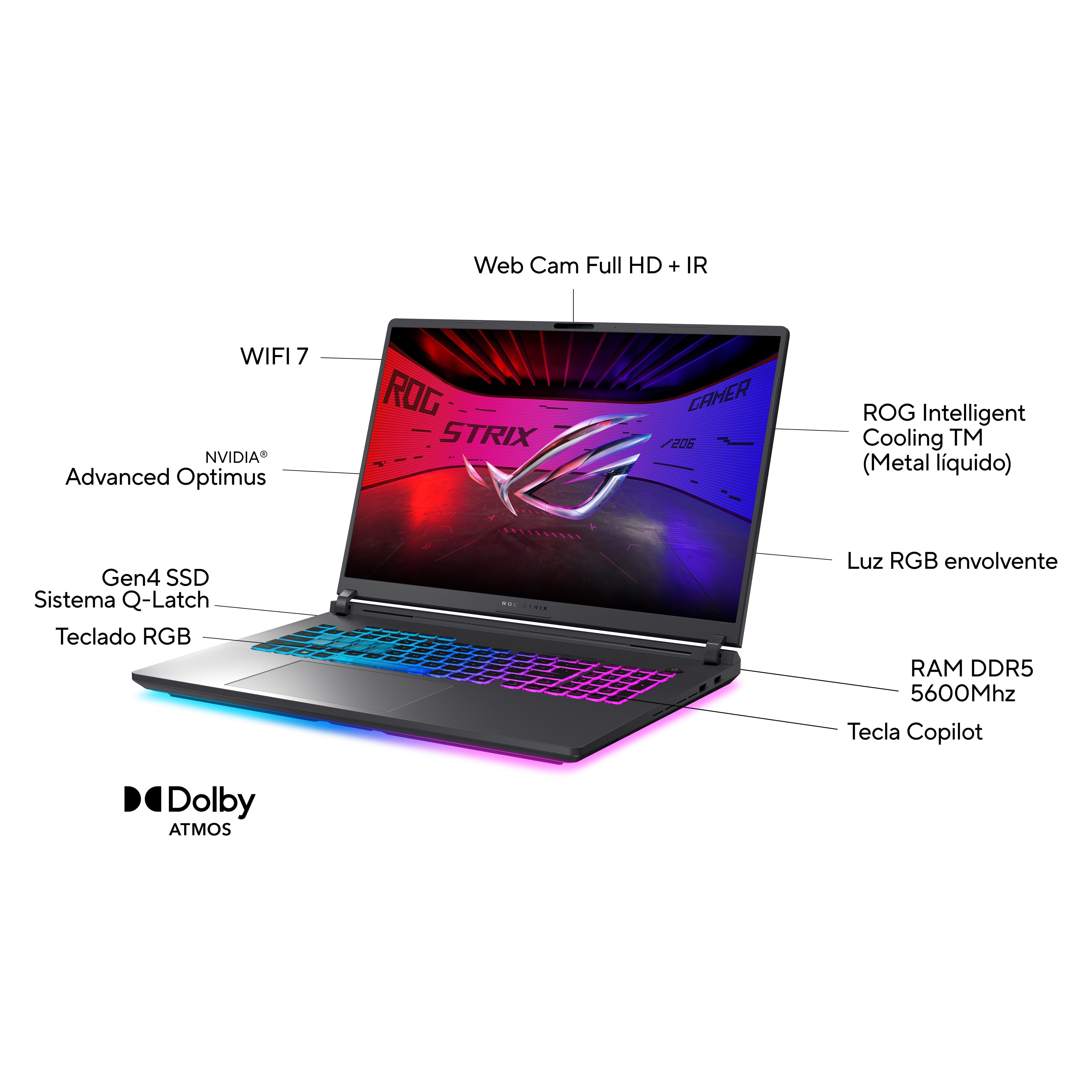 Asus Rog Strix G18 G815lw-S9046 - Ordenador Portátil Gaming De 18" Wqxga 240hz (Core Ultra 9 275hx, 32gb Ram, 1tb Ssd, Rtx 5080 16gb, Sin Sistema Operativo) Gris Eclipse - Teclado Qwerty Español