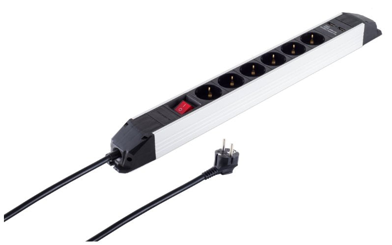 6er Regleta De Enchufes Alu 2x Usb Negro