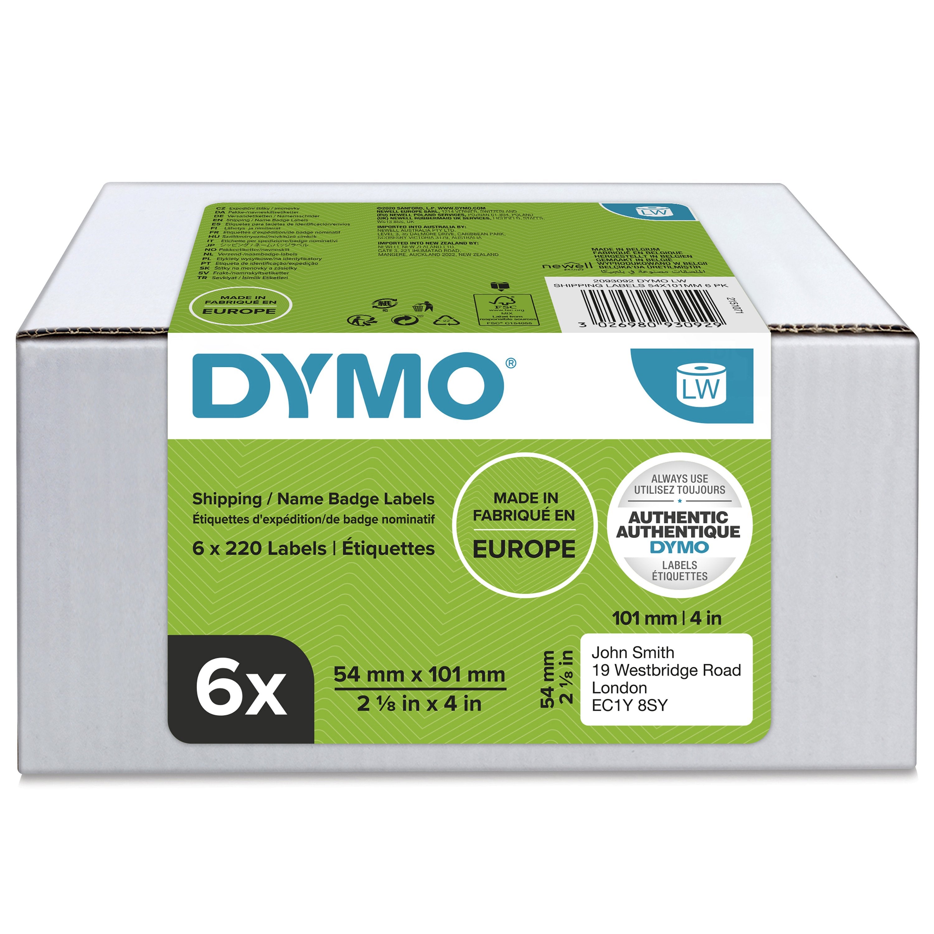 EAN 3026980930929 - DYMO LW - High Capacity Shipping Labels - 54 x 101 mm - 2093092 Blanco Etiqueta para impresora autoadhesi imagen 1