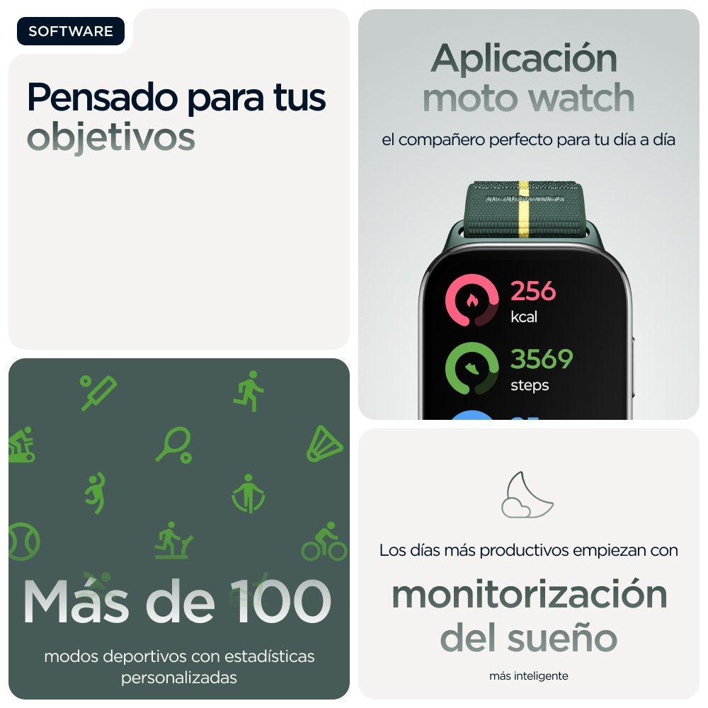 EAN 0840023294563 - Motorola moto watch fit 4,83 cm (1.9") OLED 44.5 mm Digital Pantalla táctil Verde, Gris GPS (satélite) imagen 10