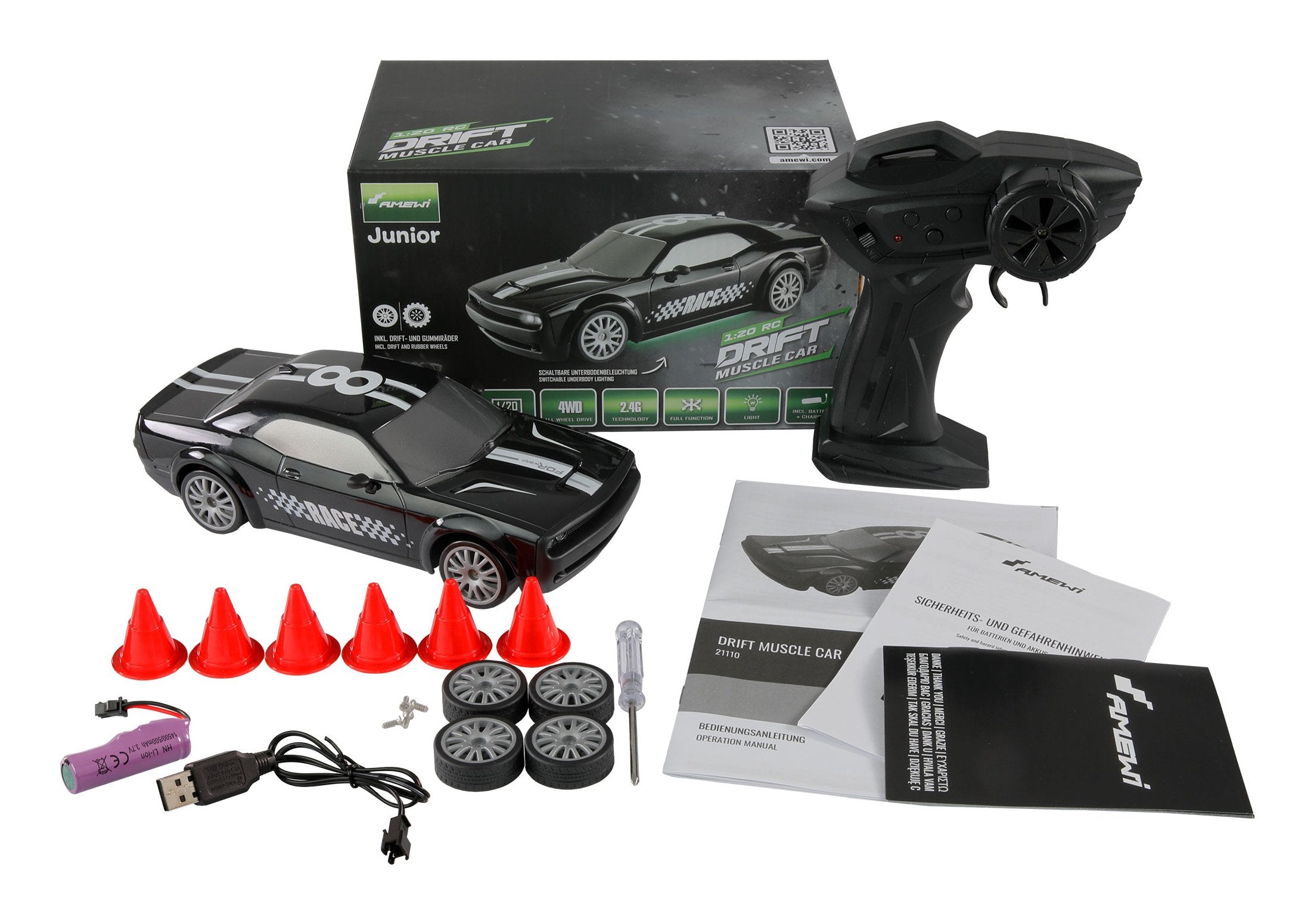 Amewi Drift Muscle Car 4wd 1:20 Rtr Negro Con Unterbodenbe