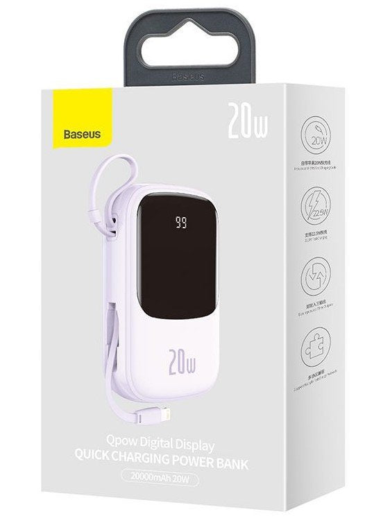 Power Bank Baseus Qpow 20000mah, Ip, Usb, Usb-C, 20w Z Kablem Ip Fioletowy