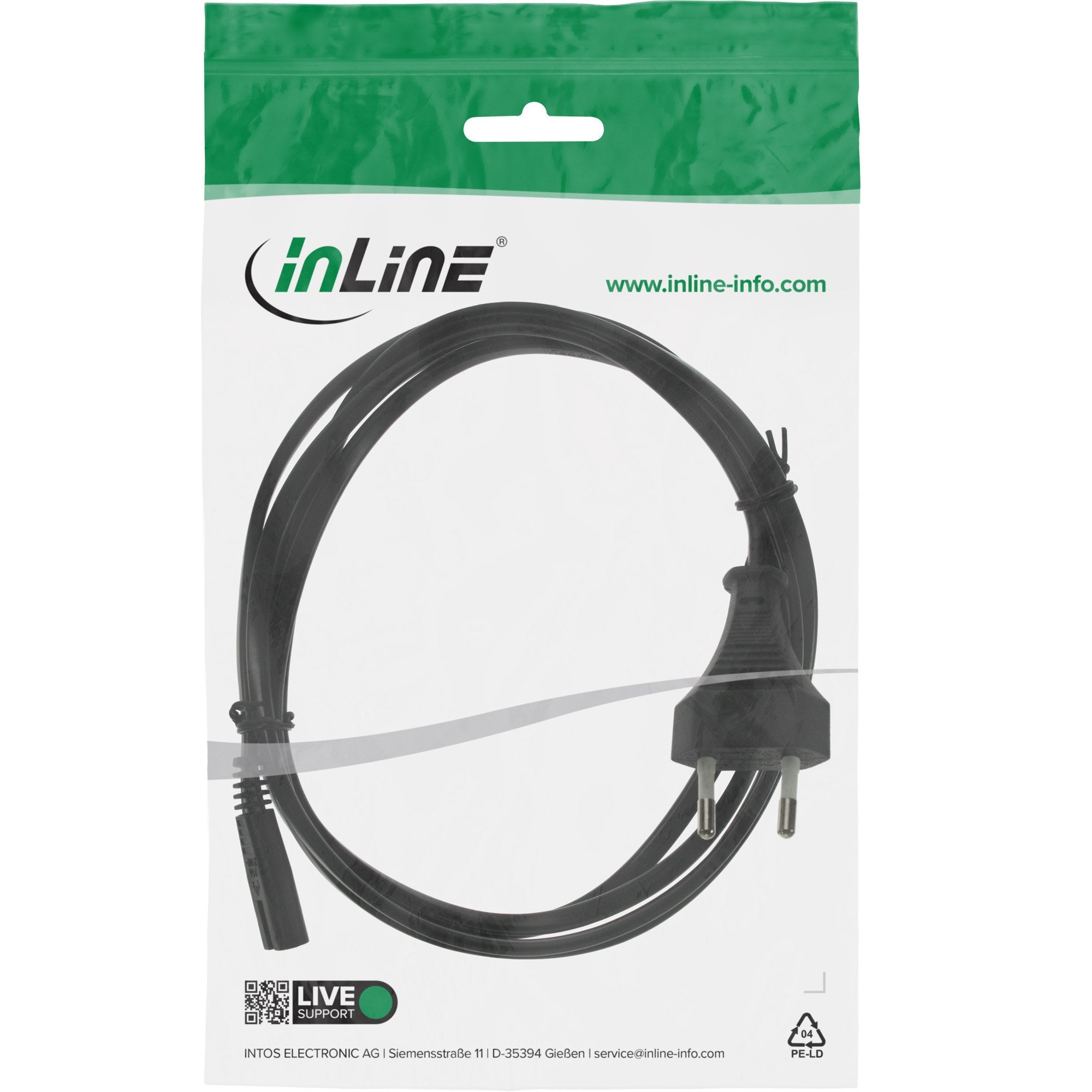 Cable De Alimentación Inline, Conector Euro A Conector Euro8, Negro, 0,5 M