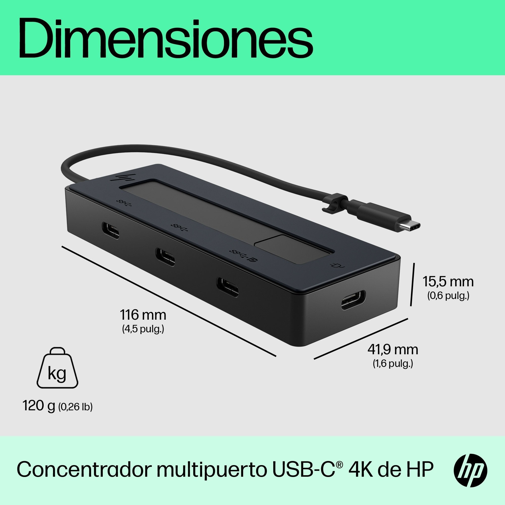 EAN 0196548906963 - HP 4K USB-C Multiport Hub USB Tipo C Negro imagen 9