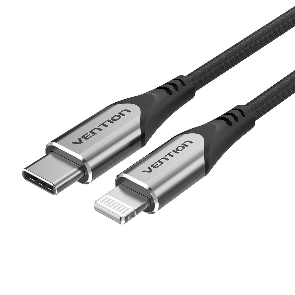 Cable Usb 2.0 Tipo-C Lightning Vention Tachh Usb Tipo-C Macho Lightning Macho 2m Gris Y Negro