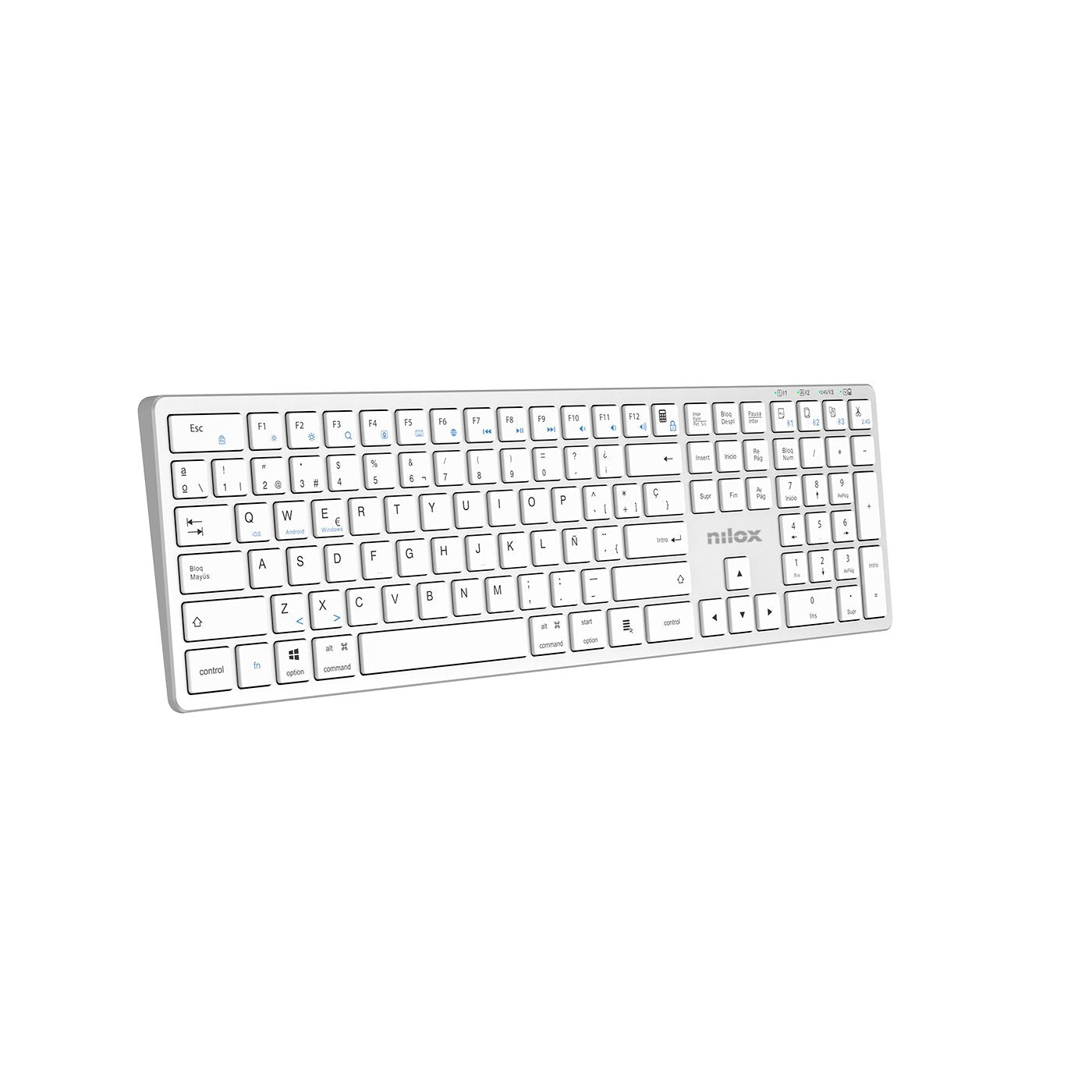 EAN 8431775136540 - Nilox PRO WIRELESS SILVER ESPANOL teclado Hogar / Oficina USB + Bluetooth QWERTY Español Blanco imagen 5
