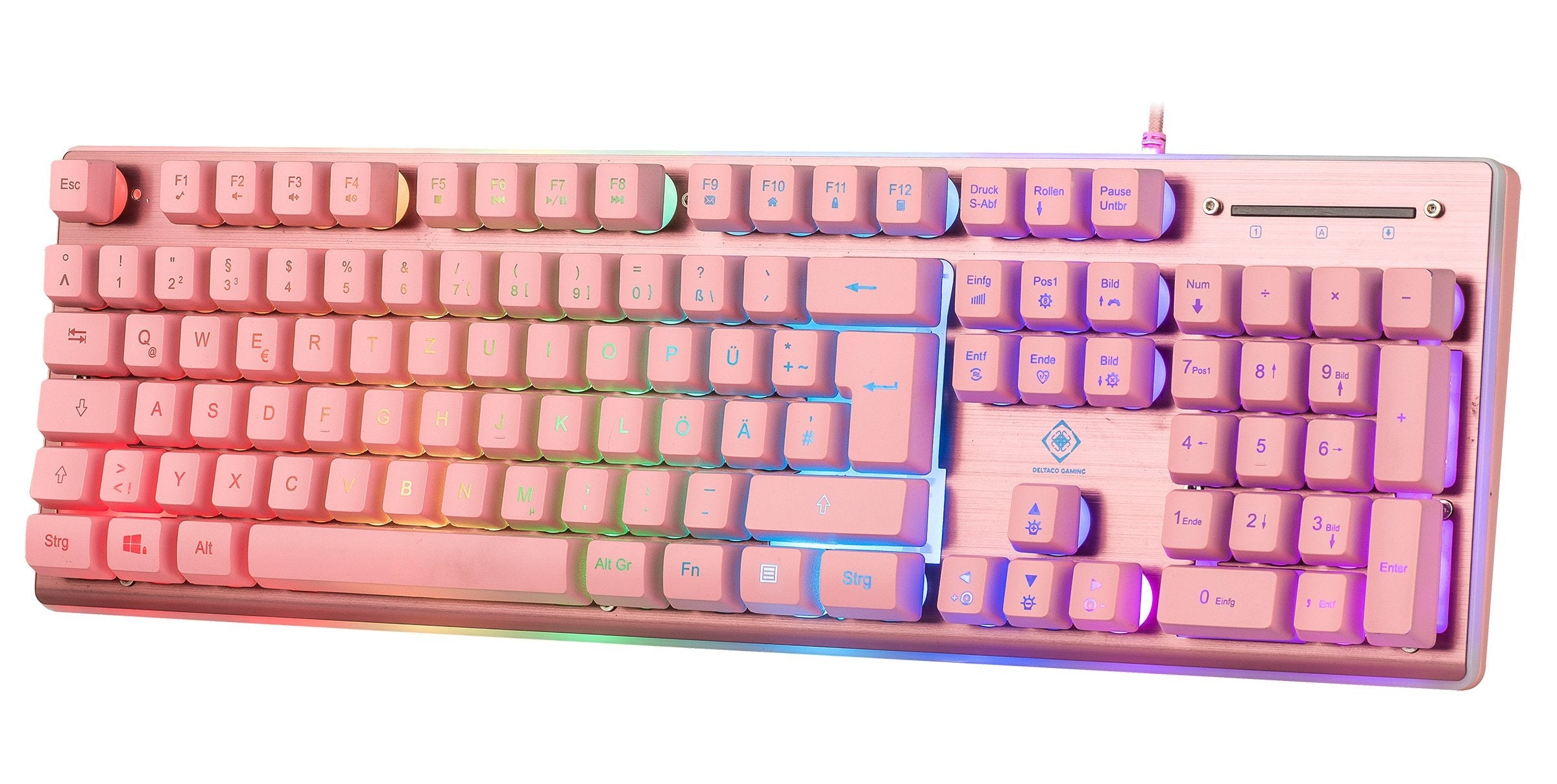 Teclado Alemán Deltaco Gam-021-Rgb-P-De Juego Usb Qwertz Rosa
