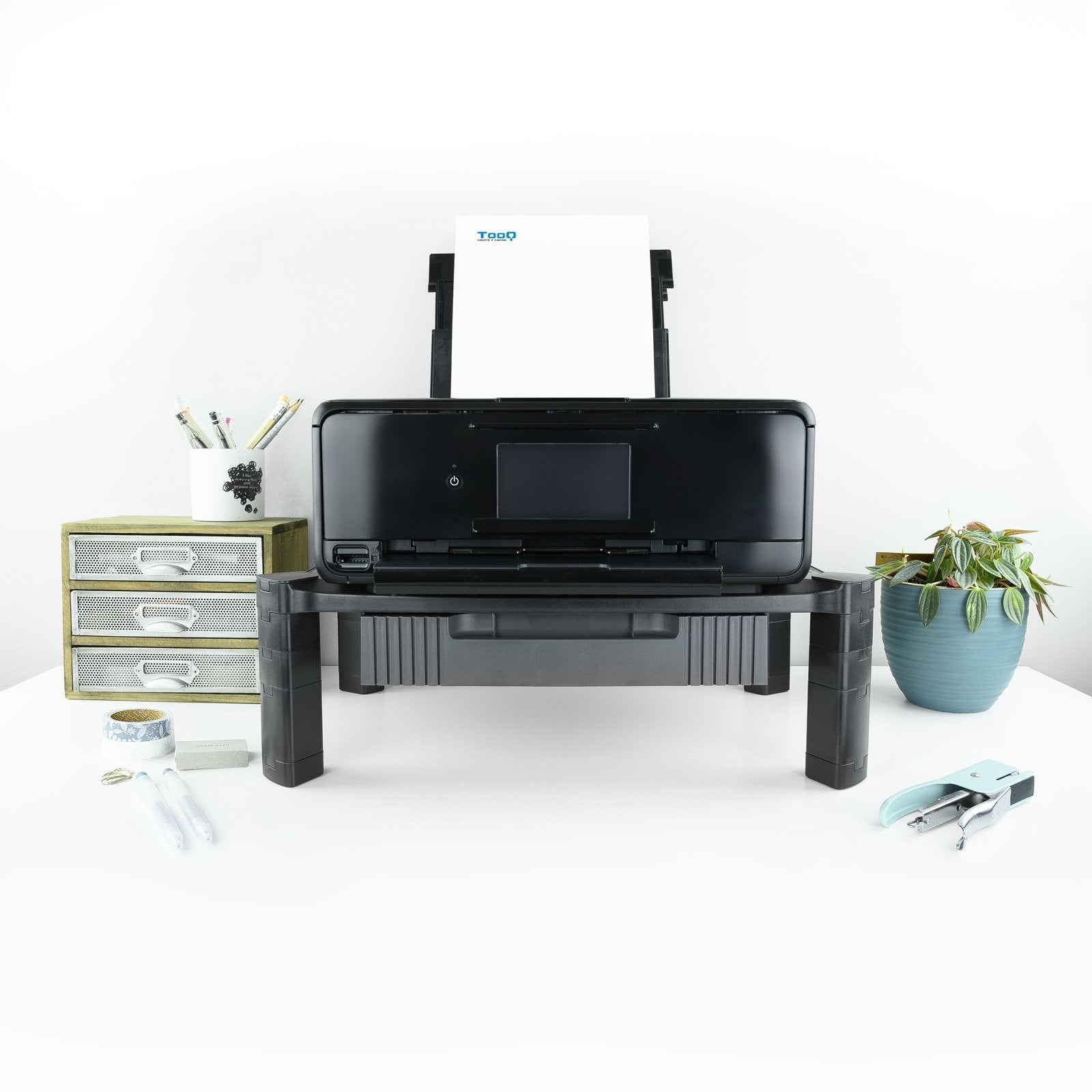 Tooq Soporte Elevador Con Cajon Para Monitor O Portatil - Regulable En Altura - Peso Max 10kg - Negro