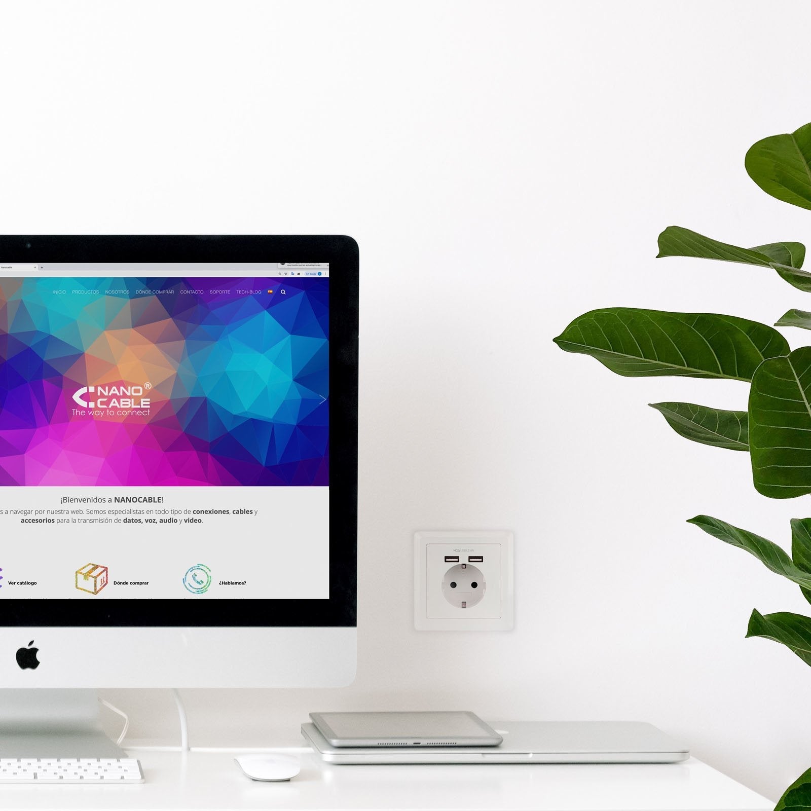 Nanocable Roseta Base De Enchufe De Pared Empotrable Tipo Schuko Con 2 Tomas Usb 2.4a - Blanco