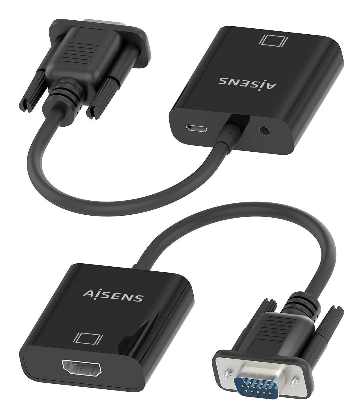 Aisens Cable Conversor Svga+Audio A Hdmi, Svga/M+Jack 3.5/H+Usb Microb/H-Hdmi A/H, Negro, 20cm
