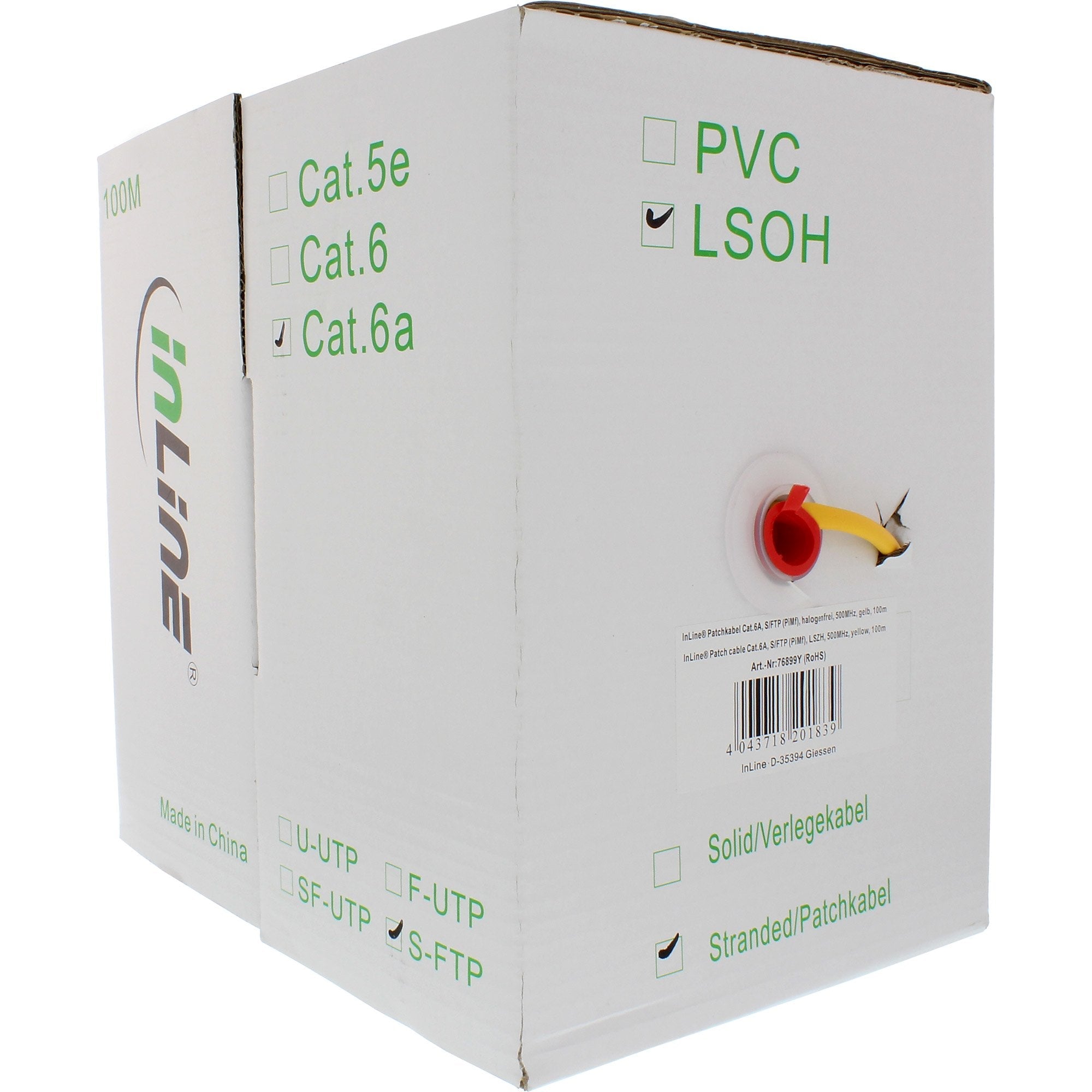 Cable De Red Inline S/Ftp Pimf Cat.6a Libre De Halógenos 500mhz Amarillo 100m