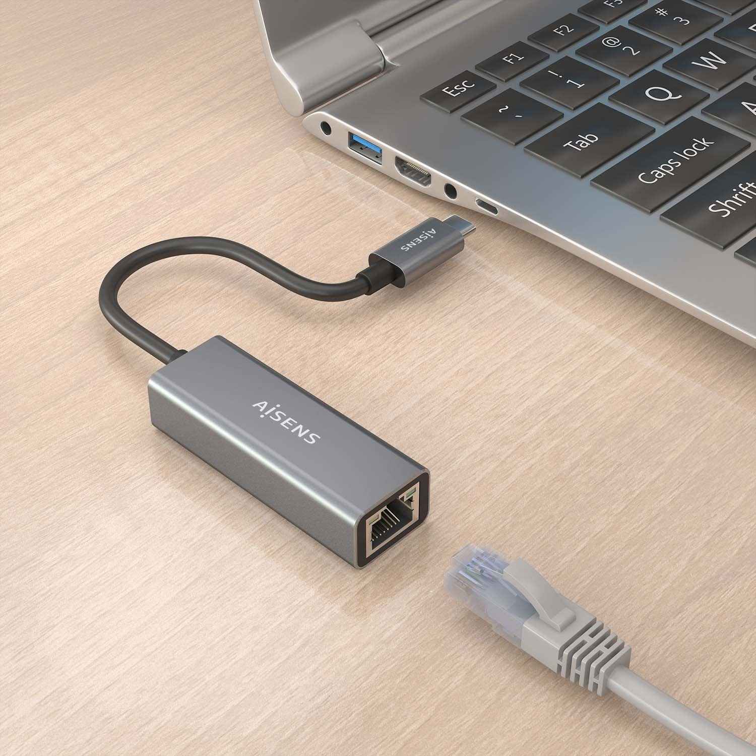 Aisens Conversor Usb3.1 Gen1 Usb-C A Ethernet Gigabit 10/100/1000 Mbps, Gris, 15cm
