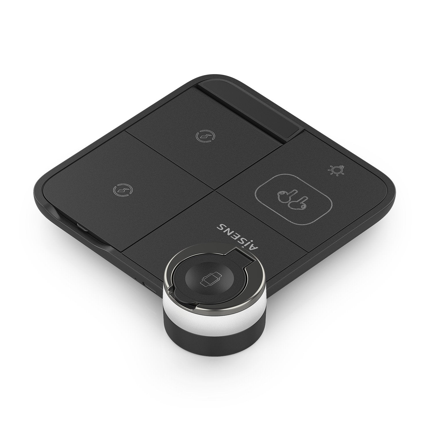 Aisens Cargador Inalambrico Usb-C 4 En 1 De 15w Para Movil, Apple Watch, Auriculares Con Estuche De Carga, Negro