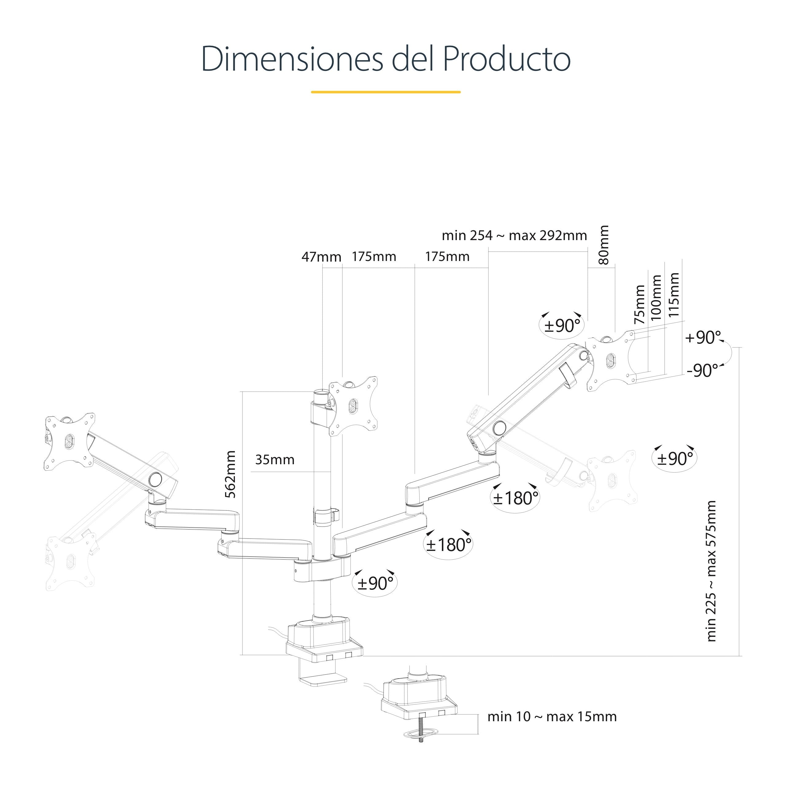 Startech.Com Triple Monitor Desk Mount For Up To Three 27in Screens, Vesa 75x75/100x100, Tool-Less Arm Adjustments, C-Cl