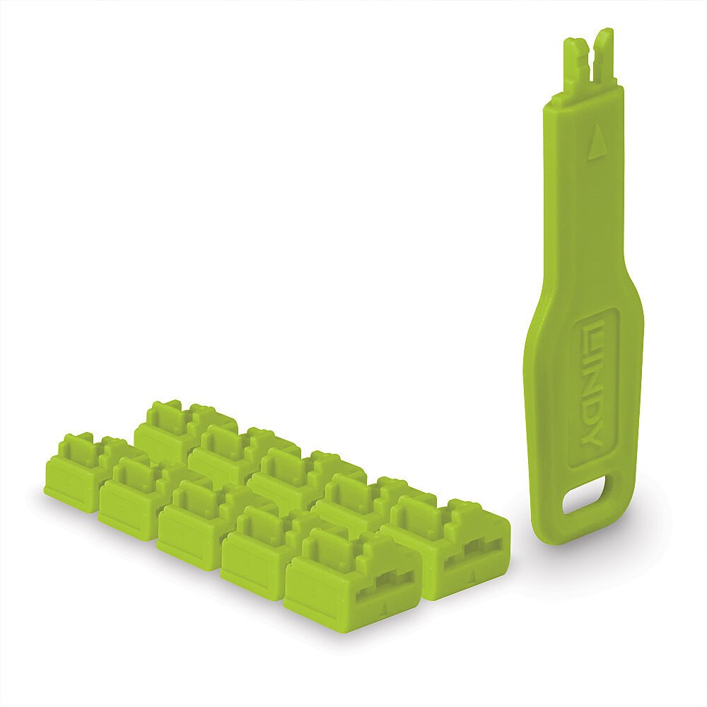 Rj45 Port Locks Green, 10x + 1 Key