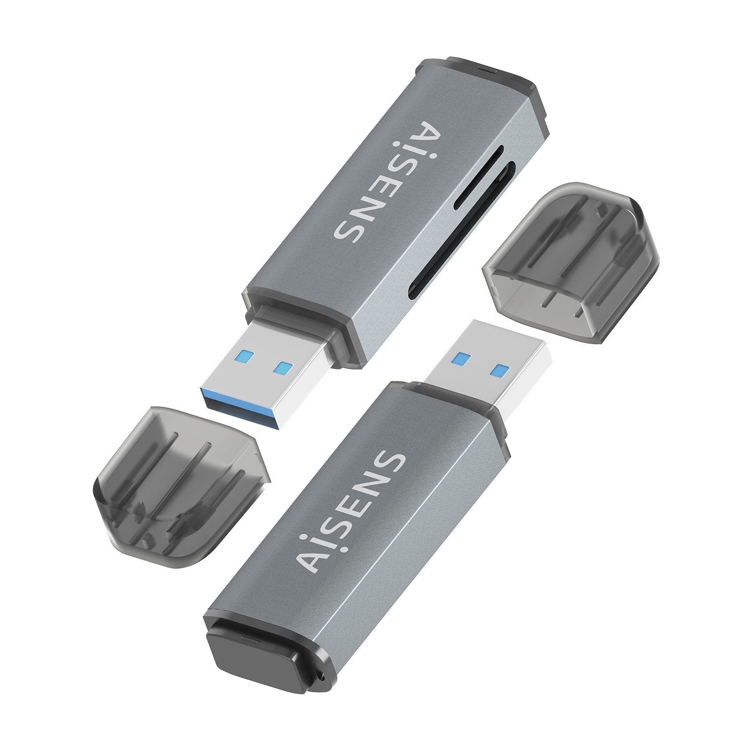 Aisens Lector De Tarjetas Sd, Micro Sd, Mmc, Rs-Mmc, Mmc Micro, Usb-A, Gris