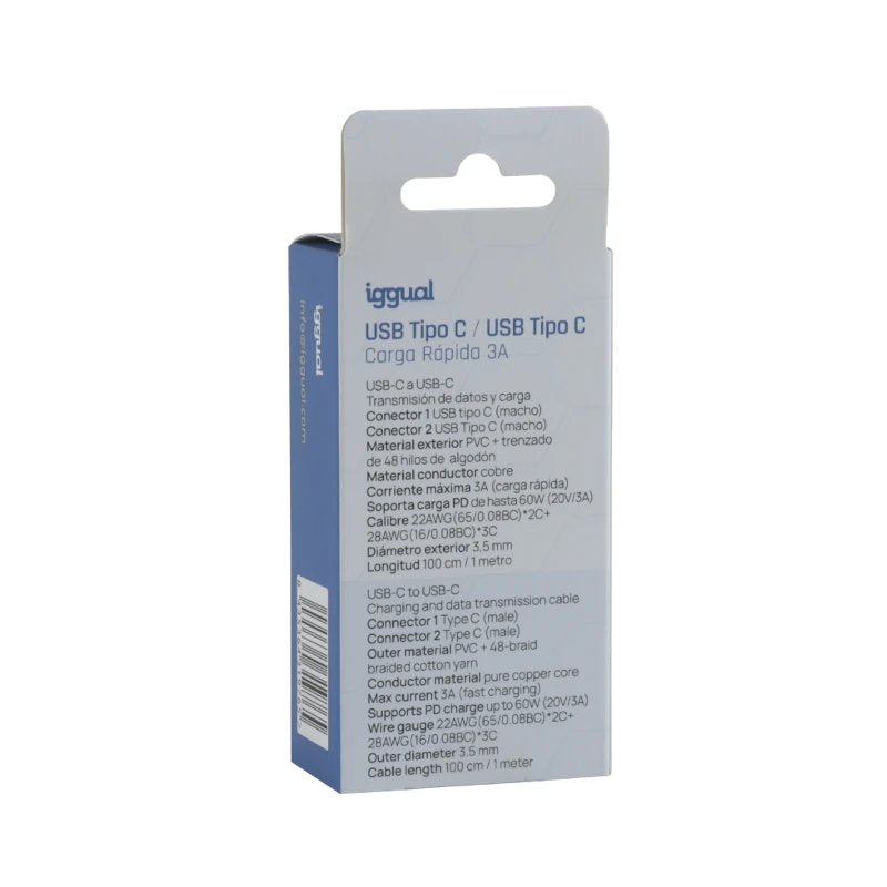 Cable Iggual Usb-C A Tipo C 60w 3a 100 Cm Trenzado
