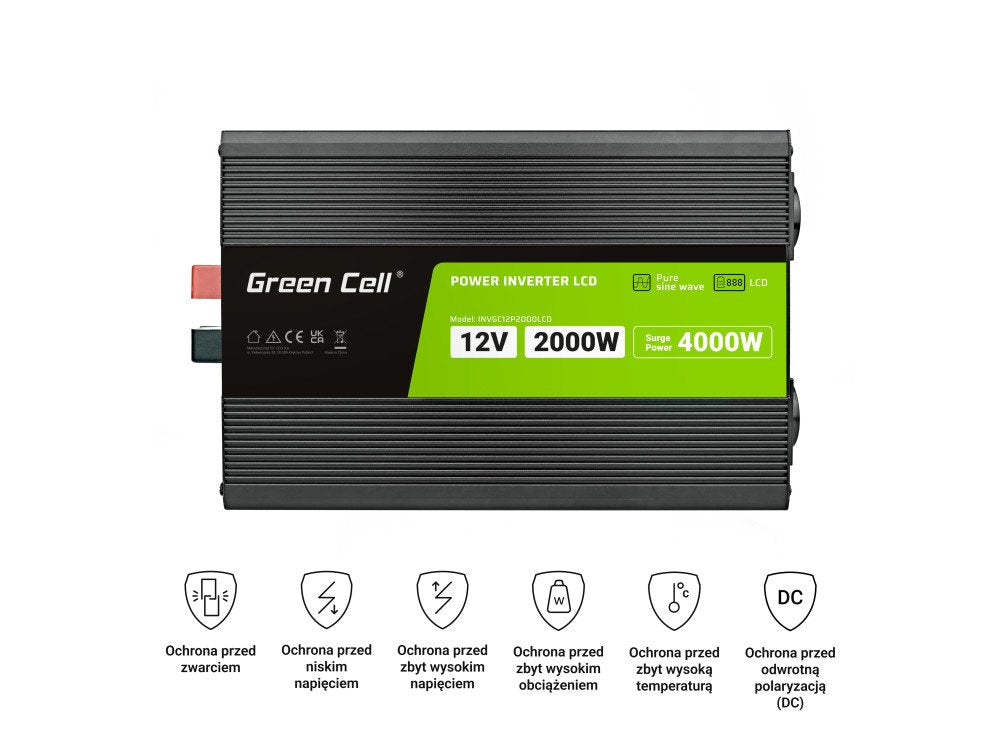 EAN 5904326374560 - Green Cell Przetwornica napicia PowerInverter LCD 12 V 2000W/40000W Przetwornica samochodowa z wywietlacz imagen 5