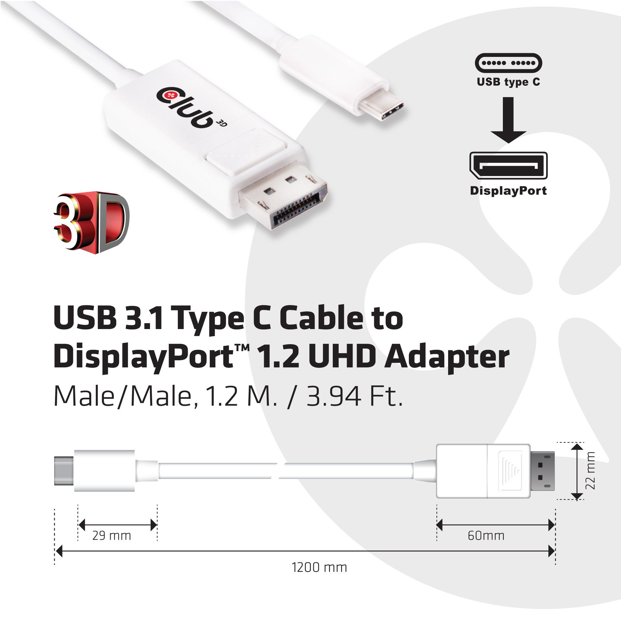 EAN 8719214470616 - CLUB3D CAC-1517 adaptador de cable de vídeo 1,2 m USB Type C Blanco imagen 4
