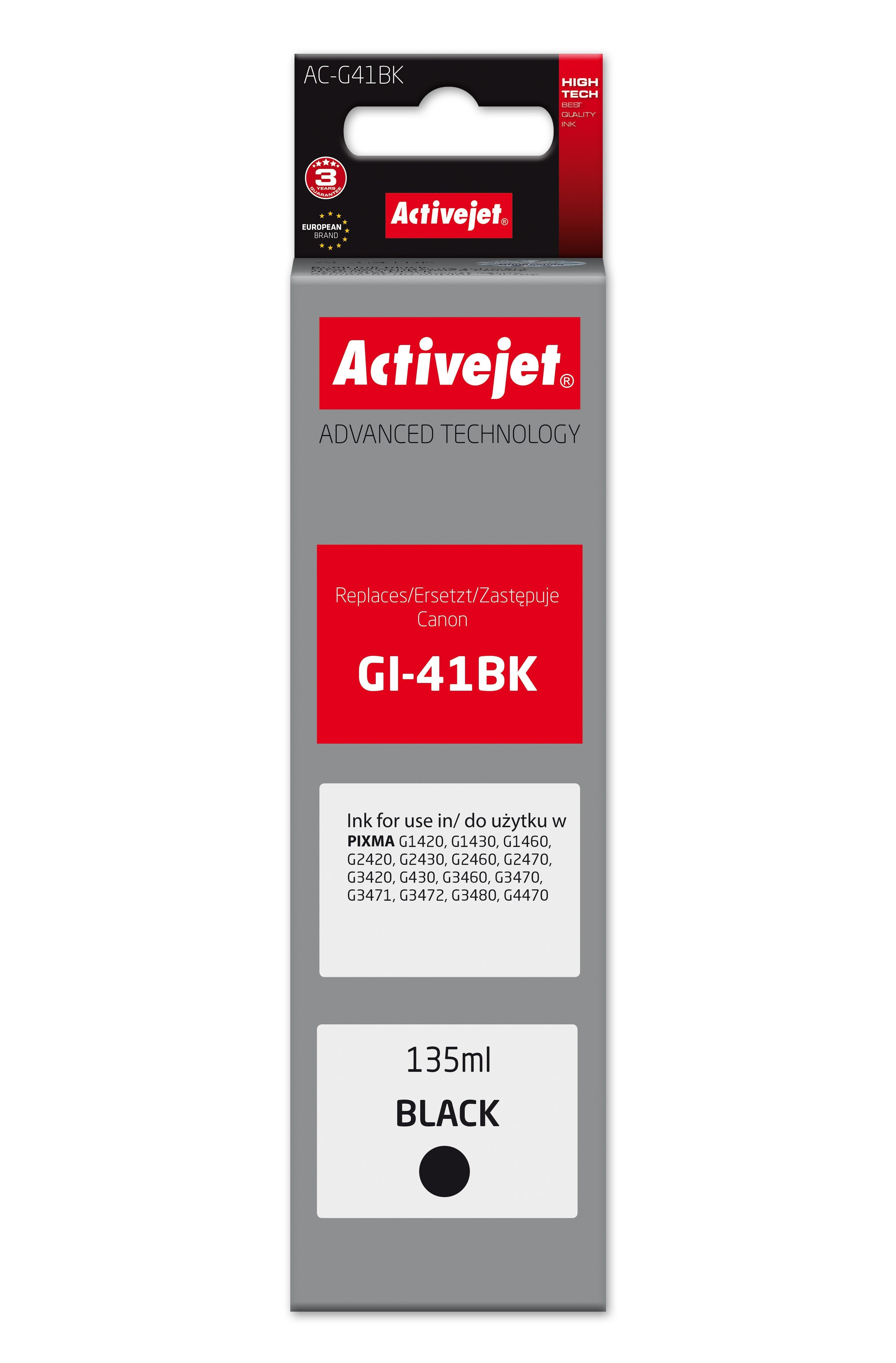 Activejet Ac-G41bk Botella De Tinta Para Impresora Canon, Sustituto De Canon Gi-41bk 4528c001 Supreme 135 Ml Negro