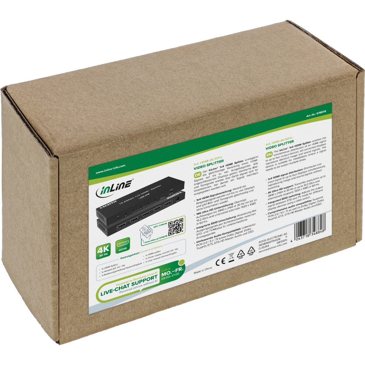 Splitter Hdmi 4 Puertos 4k 30hz Inline