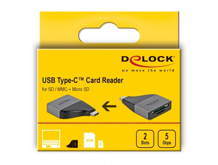 Lector De Tarjetas Externo Delock Usb Tipo-C Para Sd / Mmc + Micro Sd