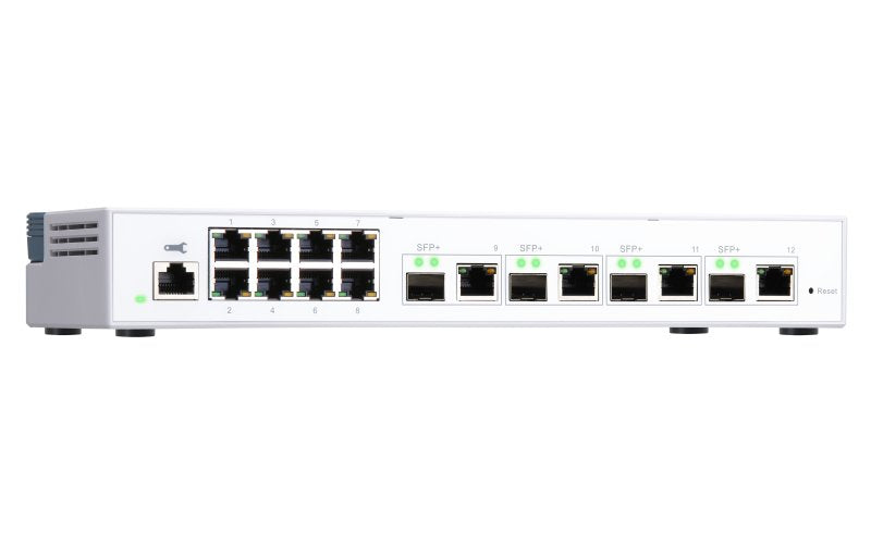 Switch Gestionable Qnap Qsw-M408-4c 12 Puertos (4*Puertos Combinados Sfp+/Rj45 Gigabit + 8*Rj45) Consola Rj45 Con Ventilador Formato Sobremesa