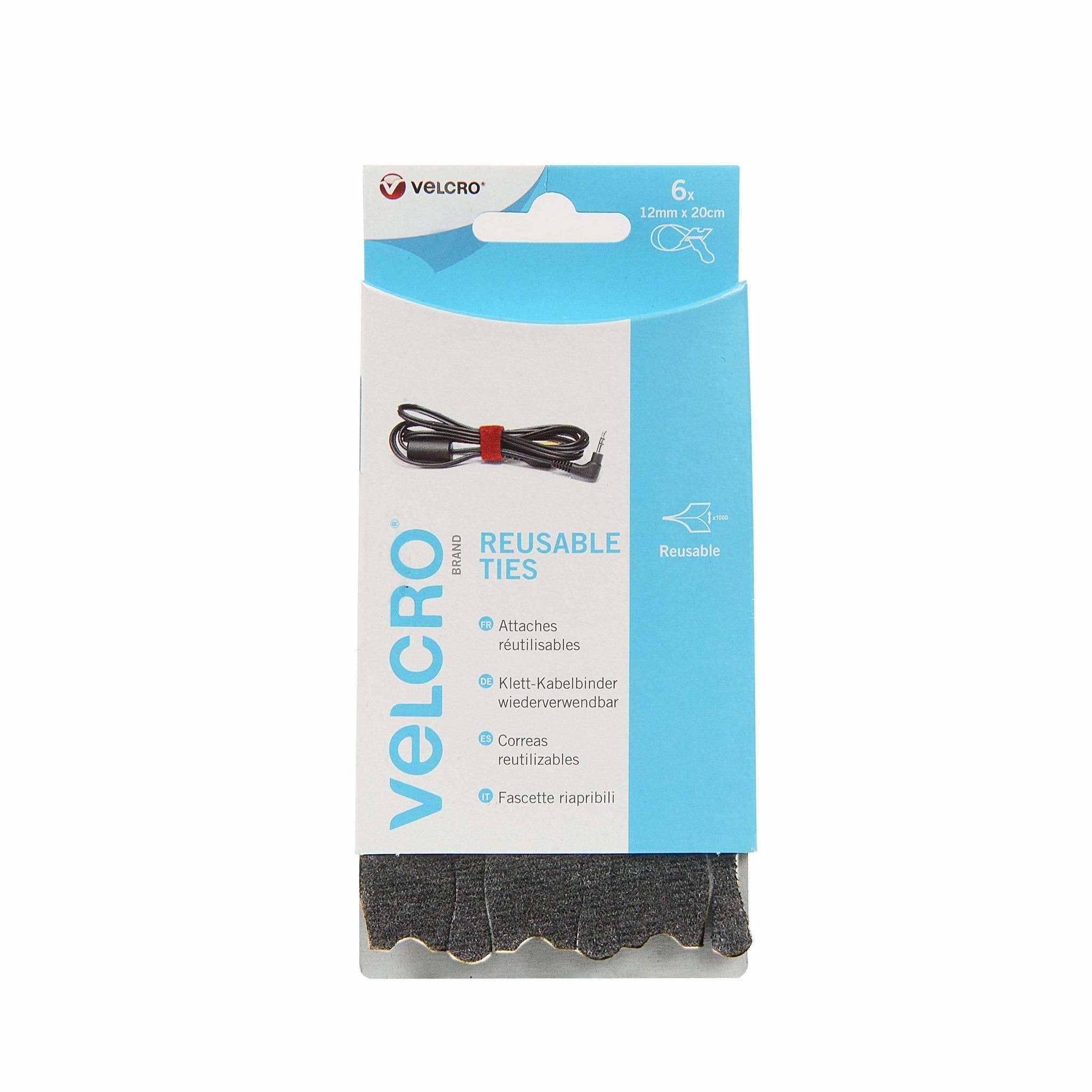 Velcro One-Wrap Wiederverwendbare Klettstreifen, One-Wrap Streifen 12mm X 20cm X 6 Schwarz