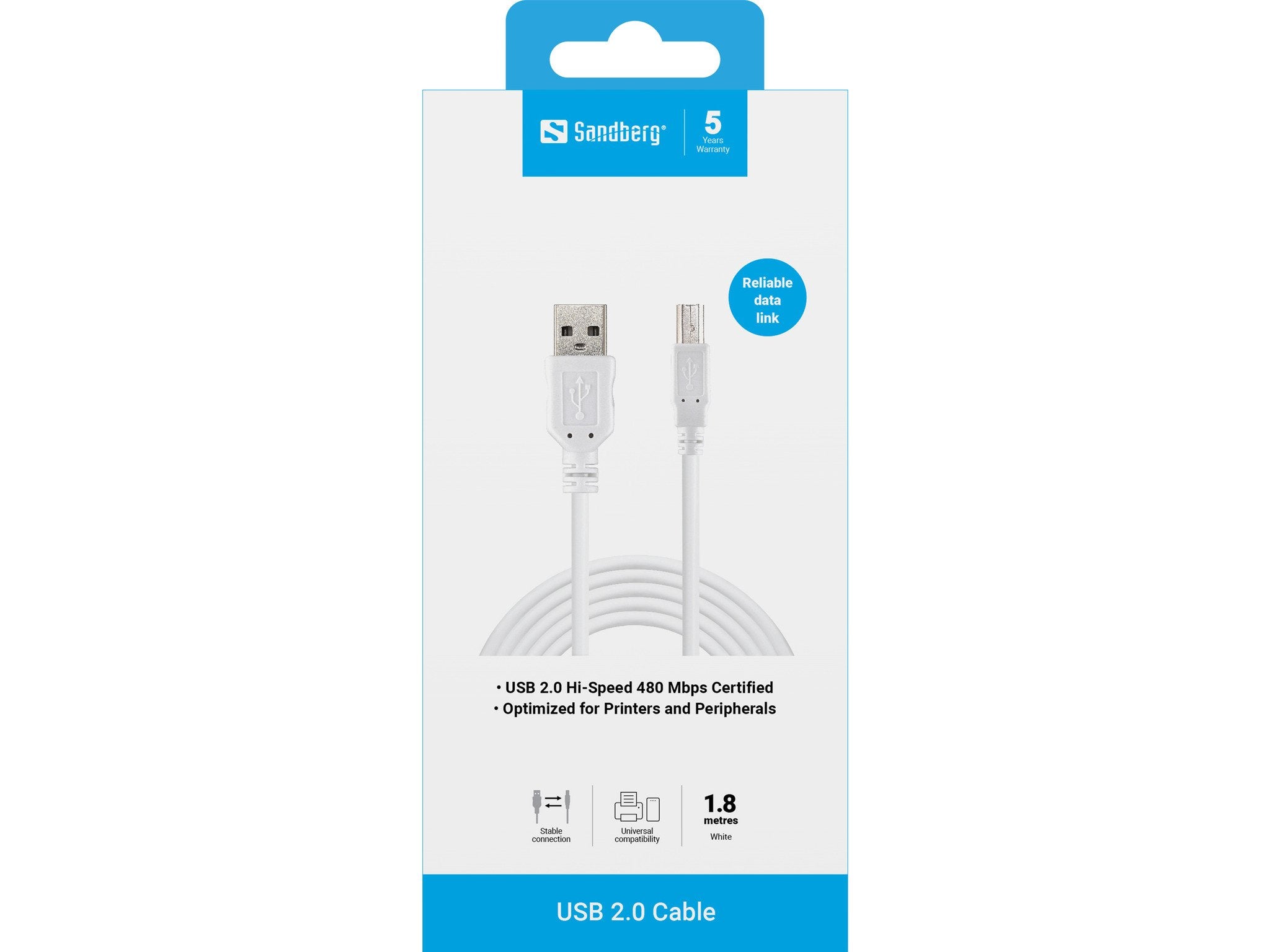 EAN 5705730502781 - Sandberg 502-78 cable USB 1,8 m USB A USB B Blanco imagen 3